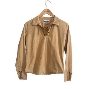 Panhandle Slim Quality Western Wear Tan Faux Leather Lace Up Detail Shirt Medium